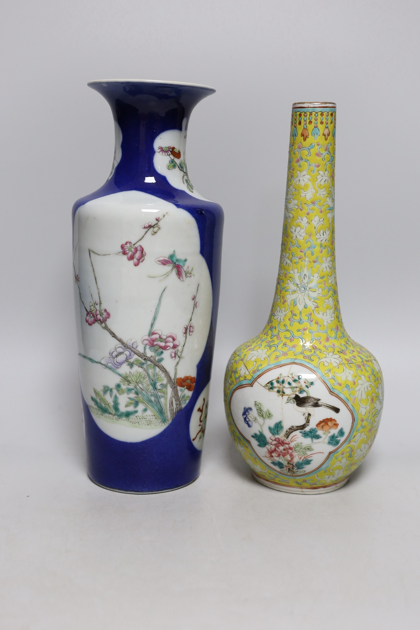 Two late 19th century Chinese porcelain vases, 31cm high, a/f